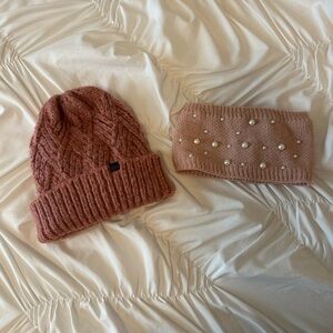 Pink Winter Headwear pack beanie and Jessica Simpson beaded headband.